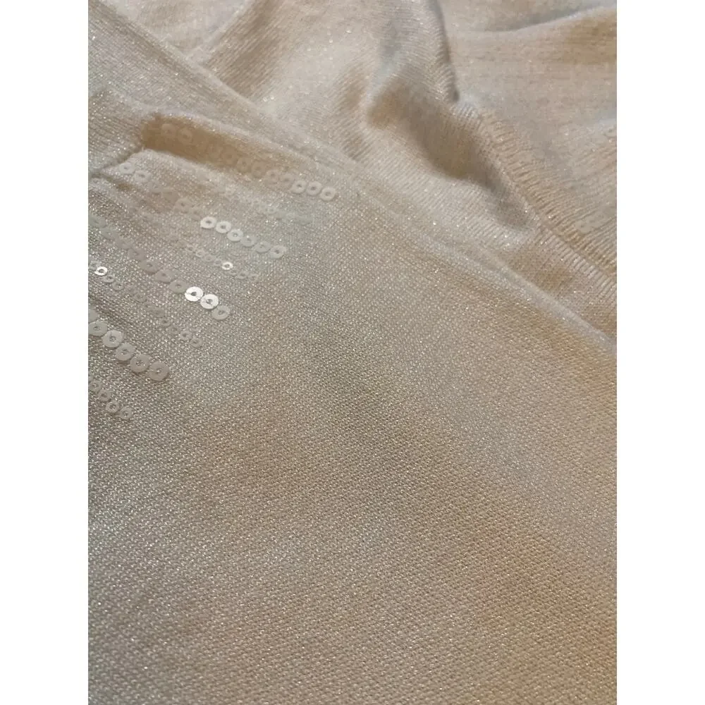 Minimalist Sequin Mock Neck Sweater Cream White Metallic Knit Long Sleeve XL